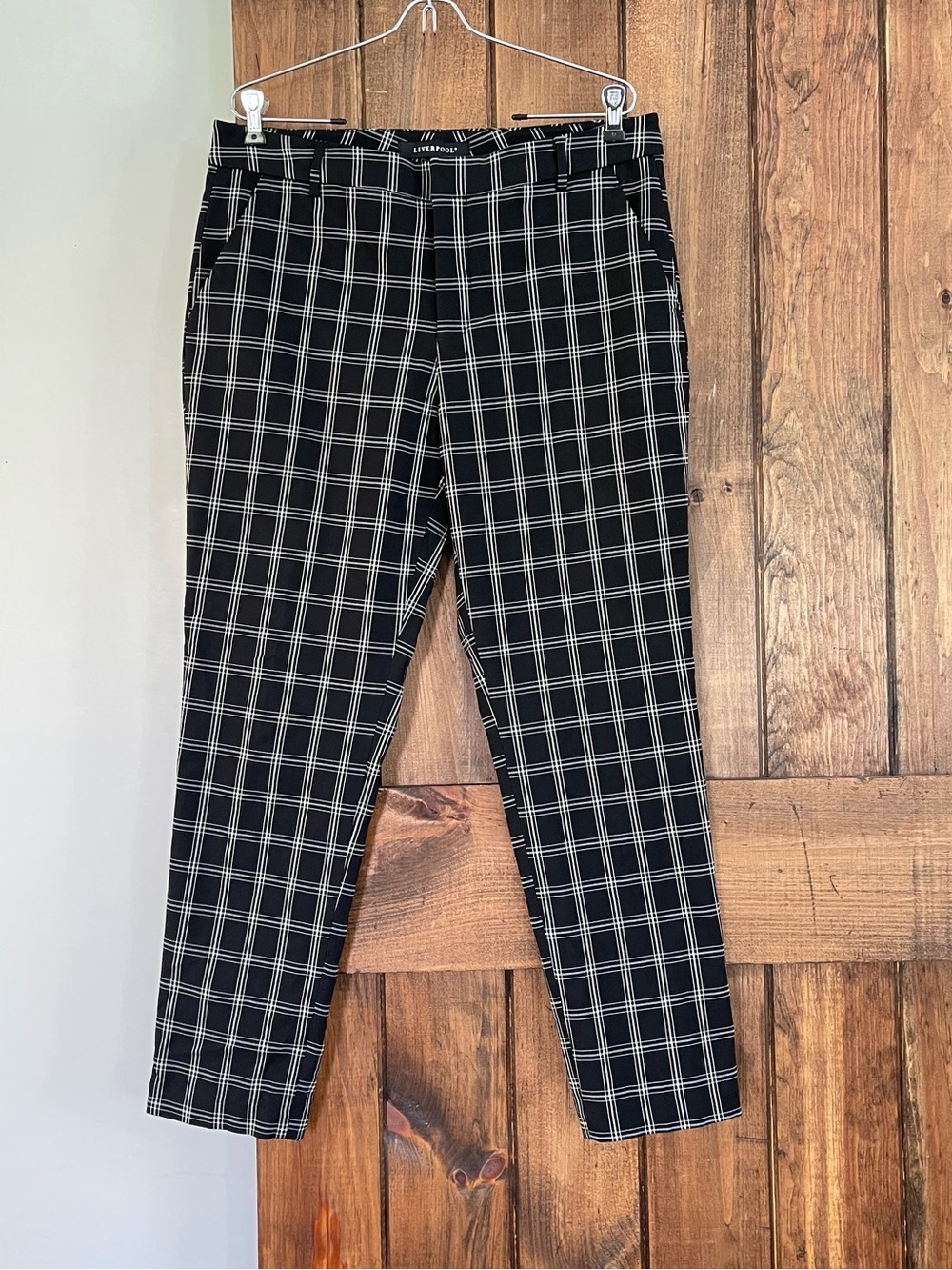 Liverpool Black & White Windowpane Plaid Stretch Trousers Size 12 Large